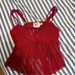 Princess Polly Wine Red Mesh Babydoll Cami with Double Straps